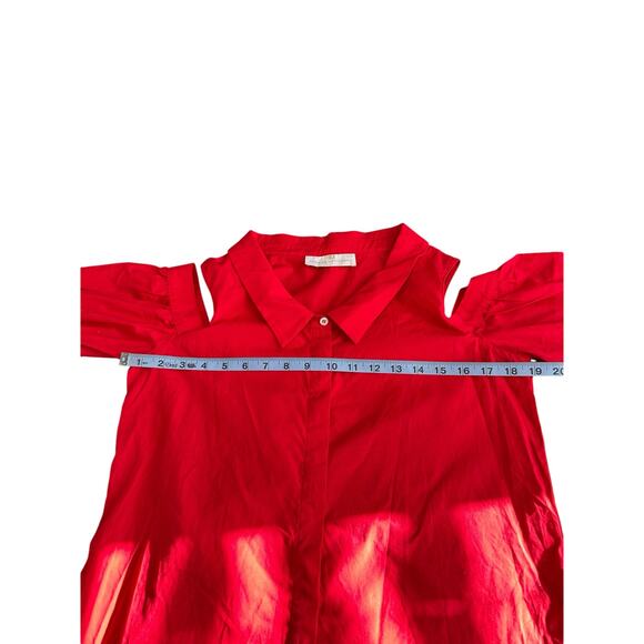 Amanda Uprichard Red Collared‎ Cutot Shoulder Basic Button Up Blouse Size Small - Picture 11 of 13